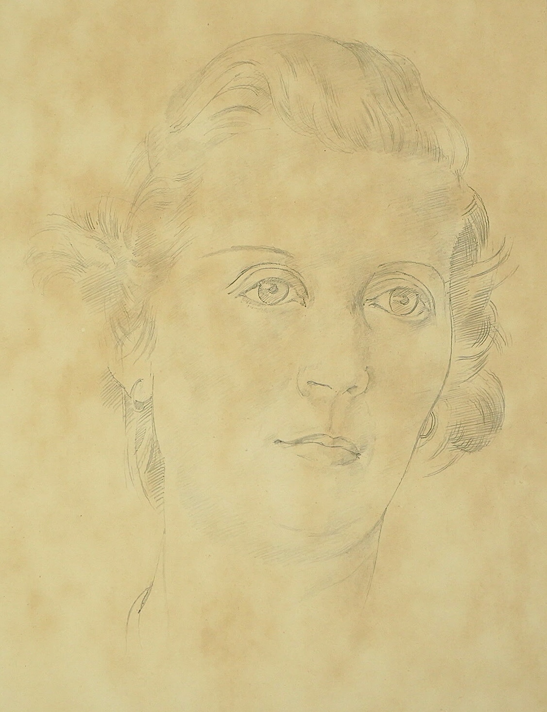 Sir Stanley Spencer R.A. (British, 1891-1959), pencil on paper, Portrait of Deidre Franks at Chauntry Court, Maidenhead, during the summer of 1954, 31.5 x 23.5cm. Condition - fair